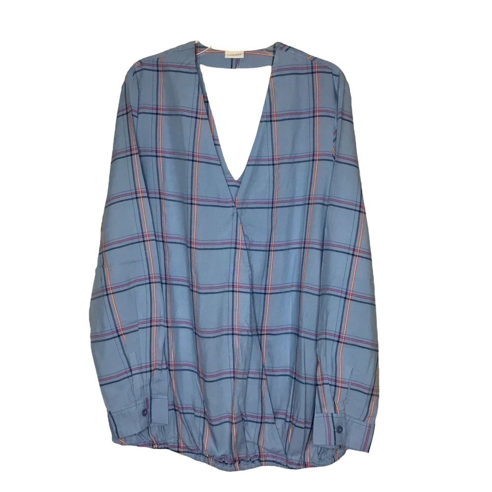 NEW LASCANA blue, pink, orange window pane v-Neck & back long sleeve top size 10